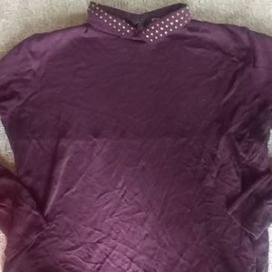 Studded collar sheer-ish maroon shirt